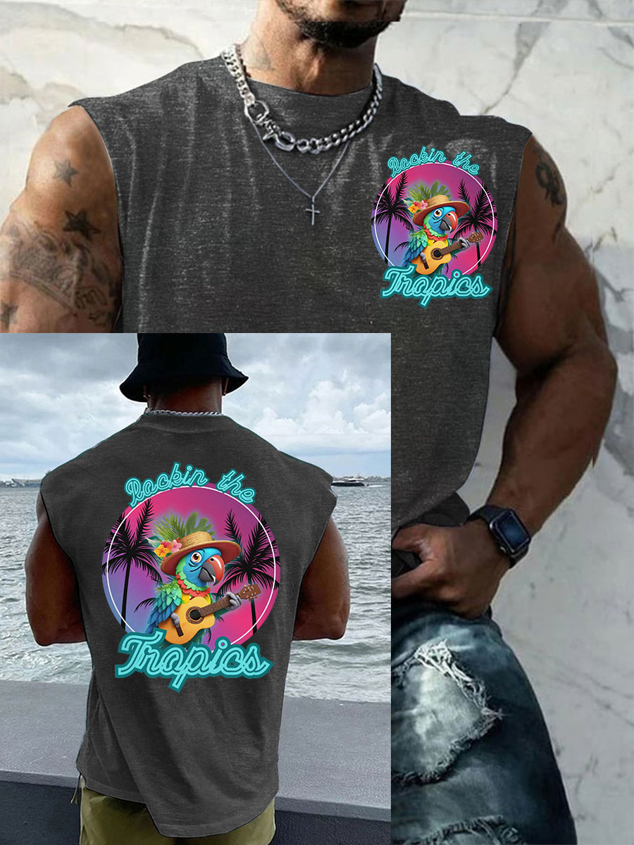 Men's Funny Tropical Parrot Print Casual Tank Top