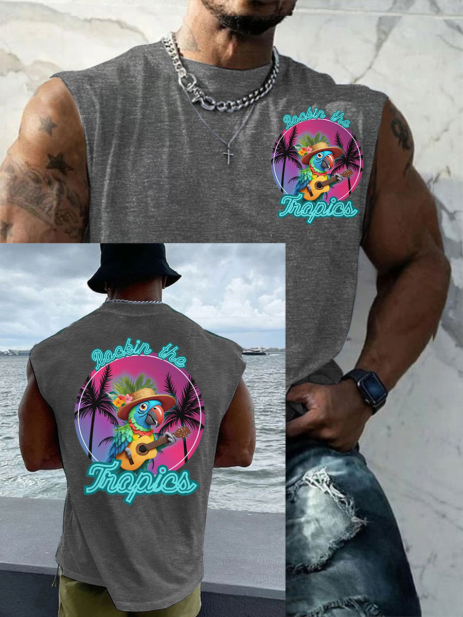Men's Funny Tropical Parrot Print Casual Tank Top