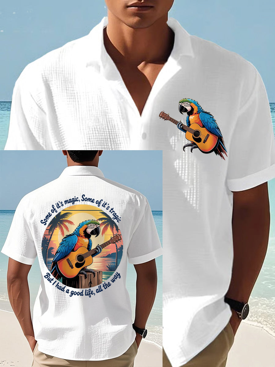 Men's Some Of It’s Magic Some of It’s Tragic, But I Had A Good Life,All The Way Parrot Guitar Print Casual Waffle Short-Sleeve Shirt