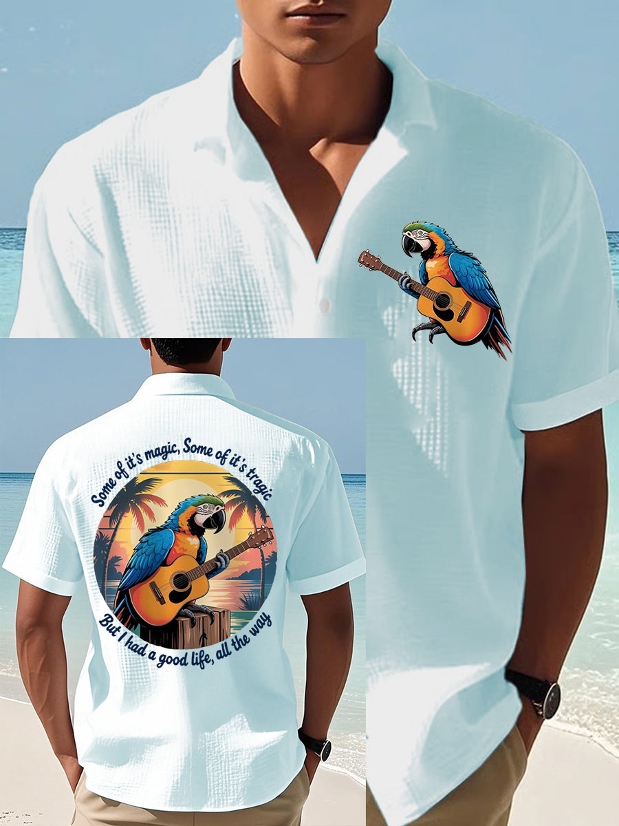 Men's Some Of It’s Magic Some of It’s Tragic, But I Had A Good Life,All The Way Parrot Guitar Print Casual Waffle Short-Sleeve Shirt