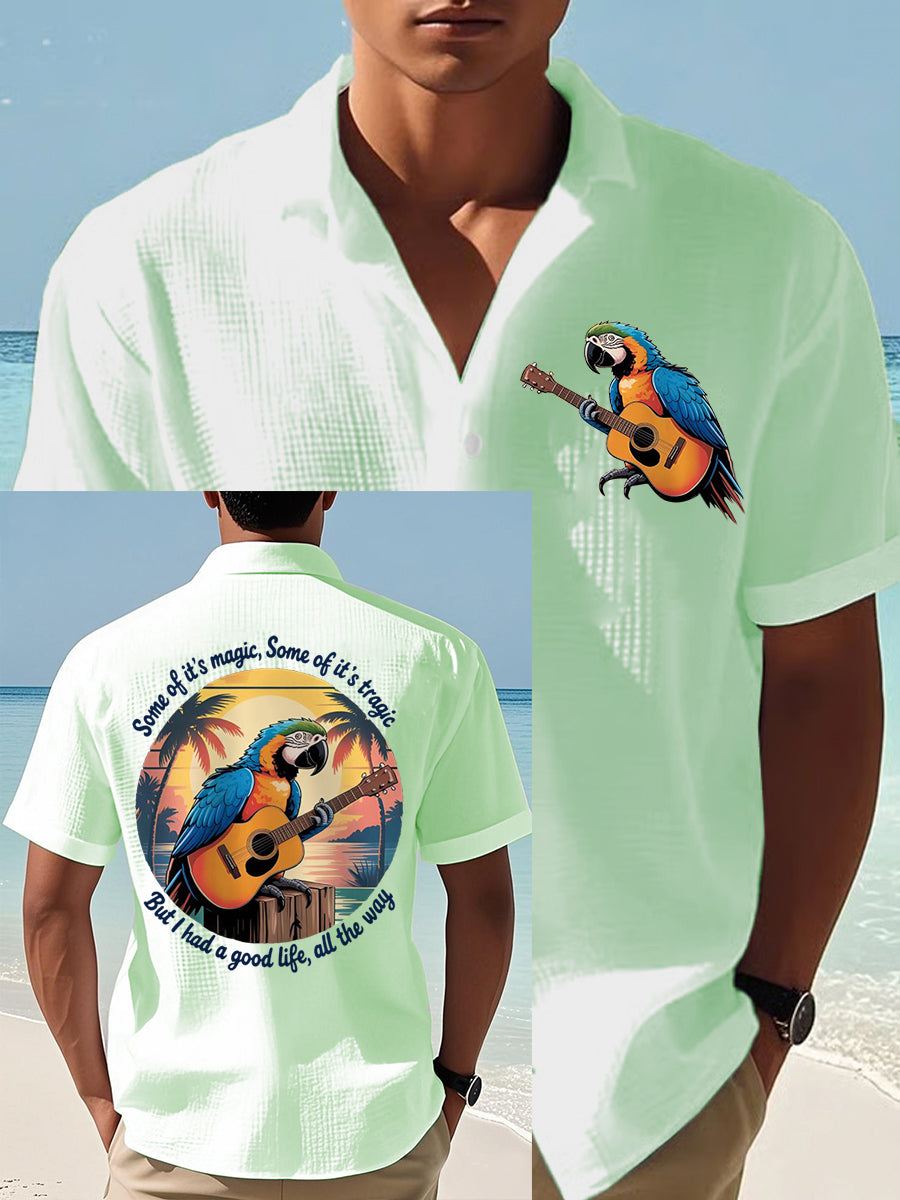 Men's Some Of It’s Magic Some of It’s Tragic, But I Had A Good Life,All The Way Parrot Guitar Print Casual Waffle Short-Sleeve Shirt
