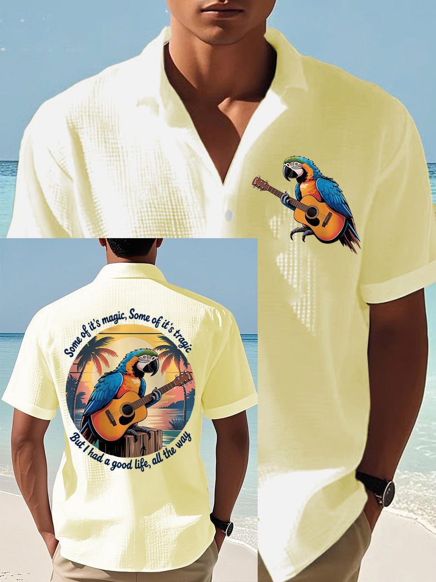 Men's Some Of It’s Magic Some of It’s Tragic, But I Had A Good Life,All The Way Parrot Guitar Print Casual Waffle Short-Sleeve Shirt