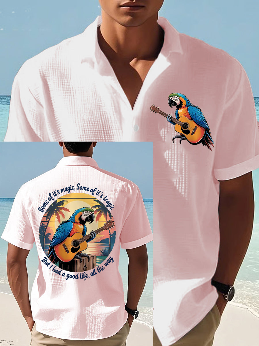 Men's Some Of It’s Magic Some of It’s Tragic, But I Had A Good Life,All The Way Parrot Guitar Print Casual Waffle Short-Sleeve Shirt