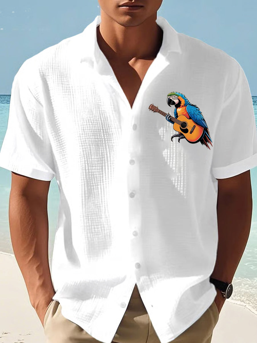 Men's Some Of It’s Magic Some of It’s Tragic, But I Had A Good Life,All The Way Parrot Guitar Print Casual Waffle Short-Sleeve Shirt
