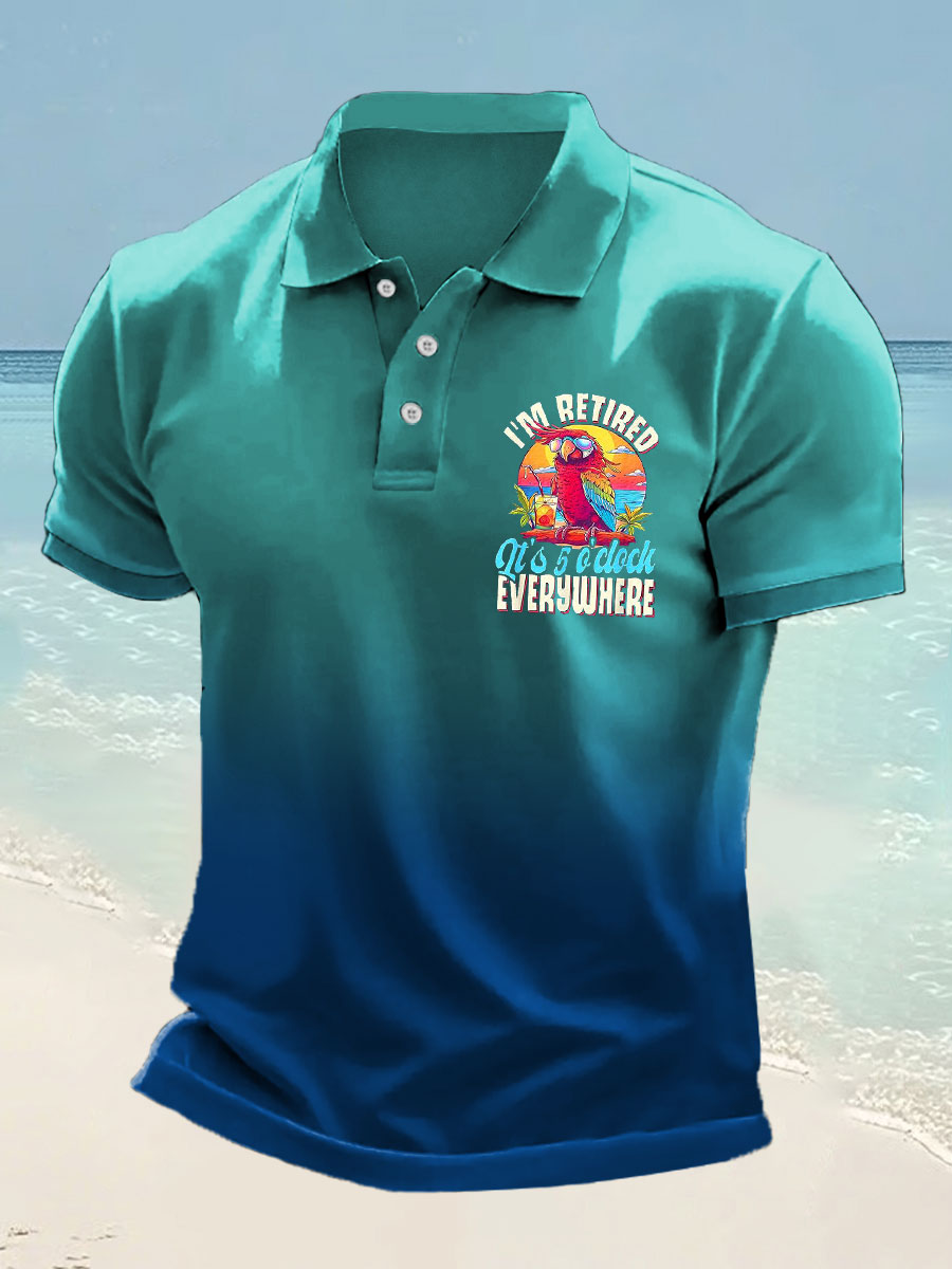Men's I'm Retired It's 5 O'clock Everywhere Parrot Print short sleeve shirt
