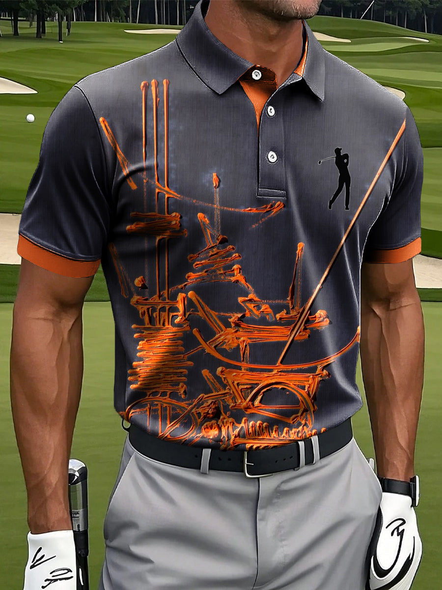 Men's Abstract Line Graffiti Art Print Casual Business Polo Shirt