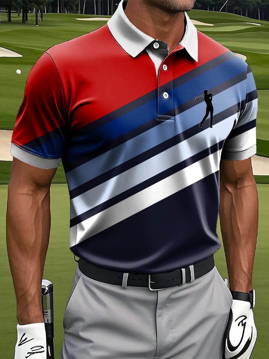 Men's Retro Colorful Striped Artistic Print Casual Polo Shirt