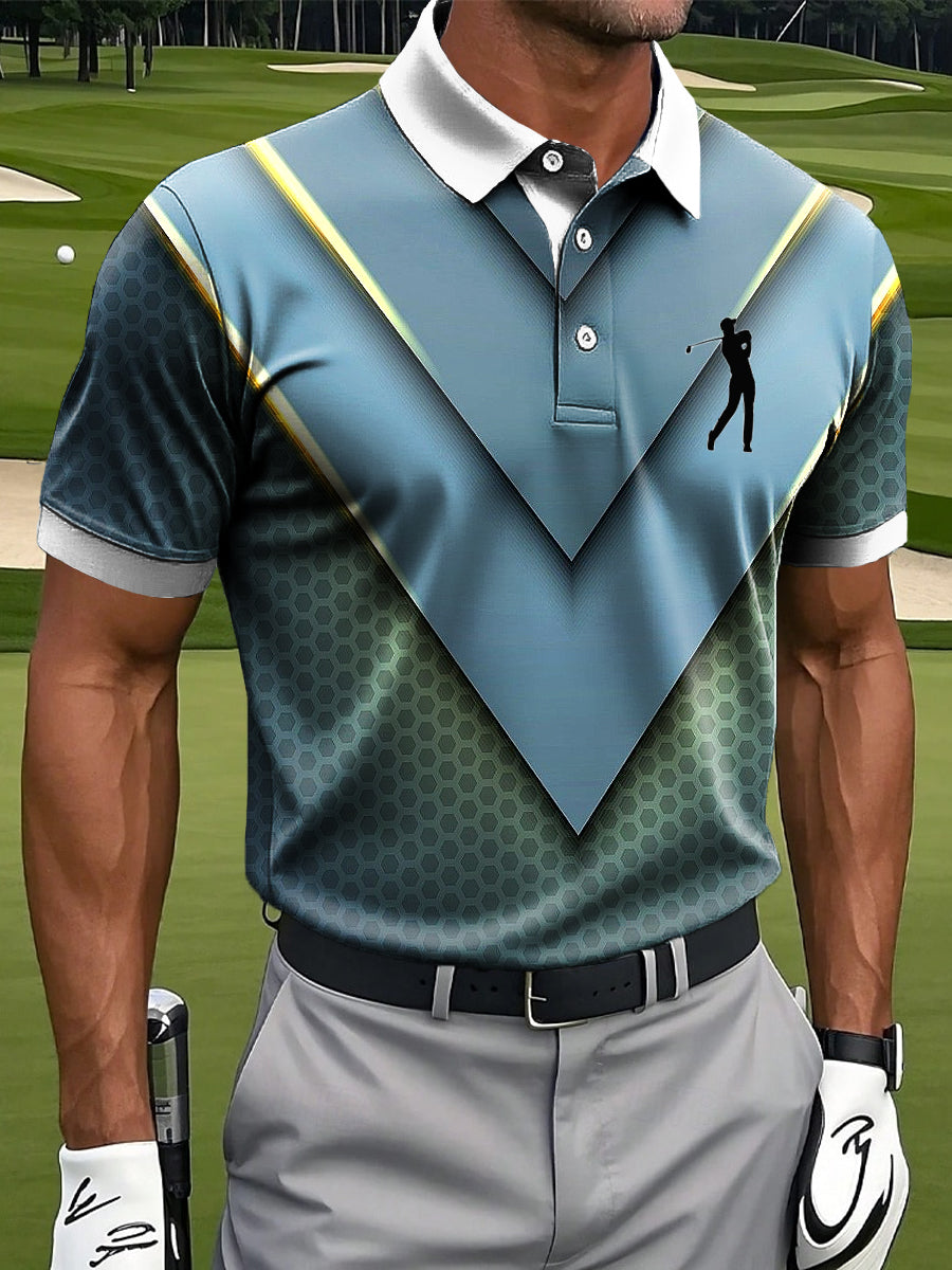 Men's Retro Gradient Geometric Art Print Casual Polo Shirt