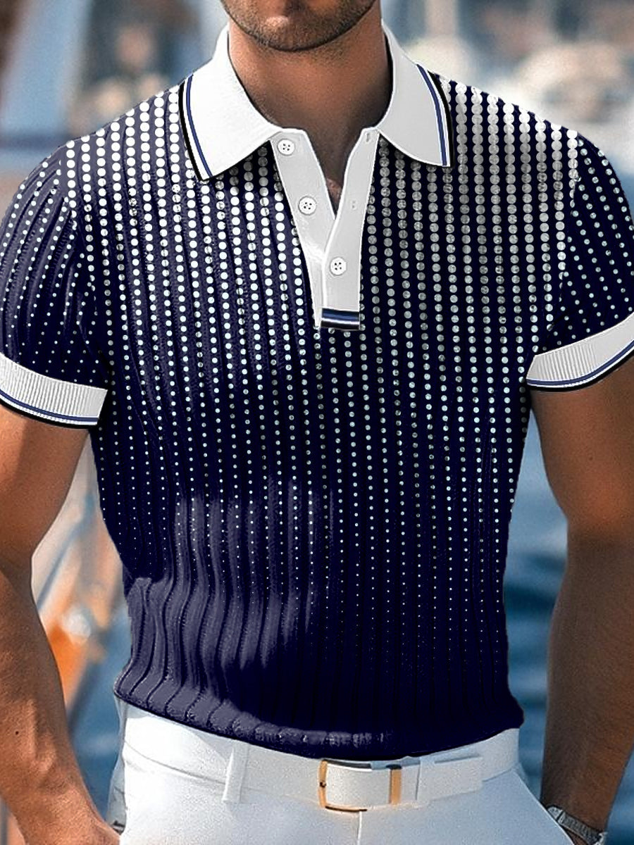 Men's Vintage Gradient Art Print Business Casual Polo Shirt