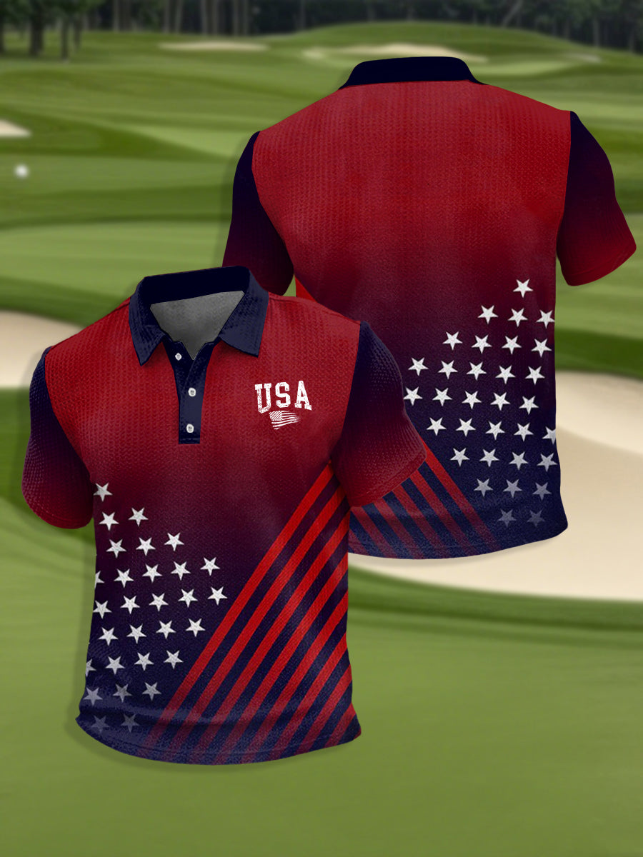 Men's USA Flag Golf Waffle Shirt