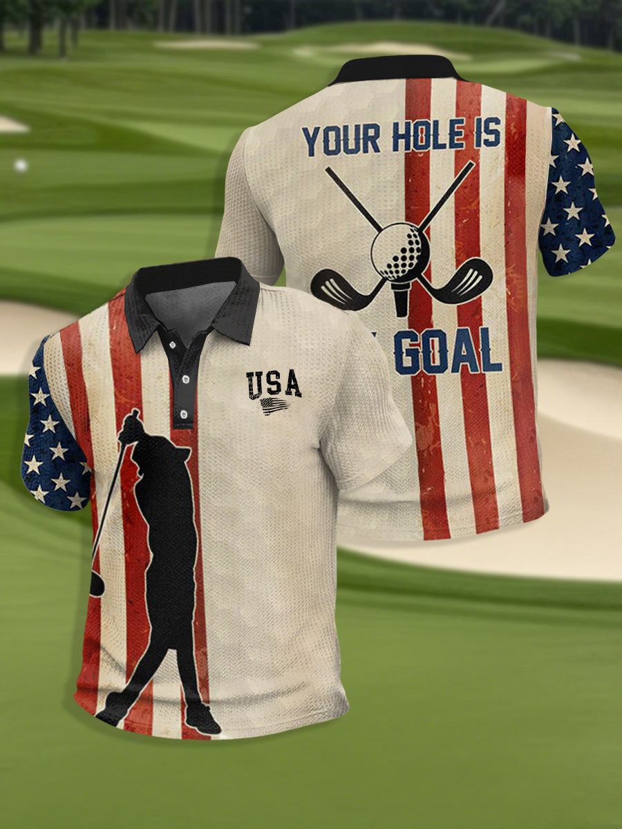 Men's USA Flag Golf Waffle Shirt