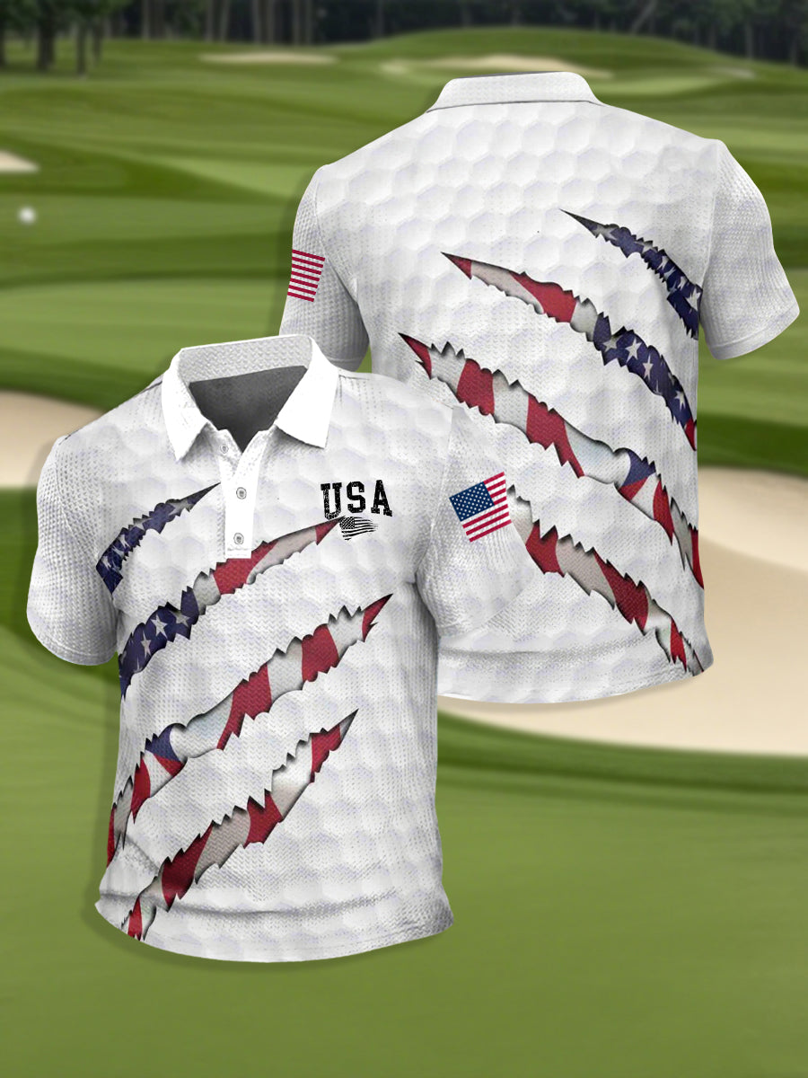 Men's USA Flag Golf Waffle Shirt