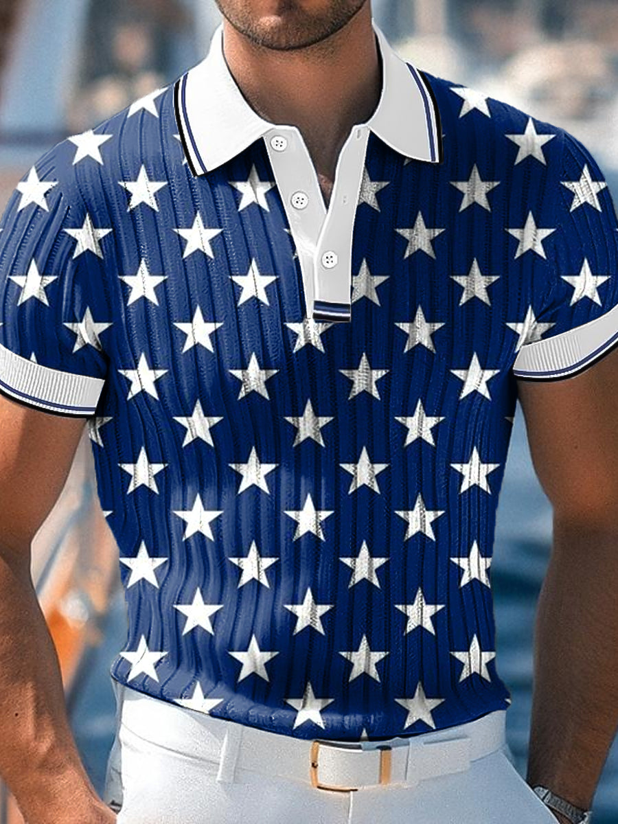 Men's Vintage Star Art Print Business Casual Polo Shirt
