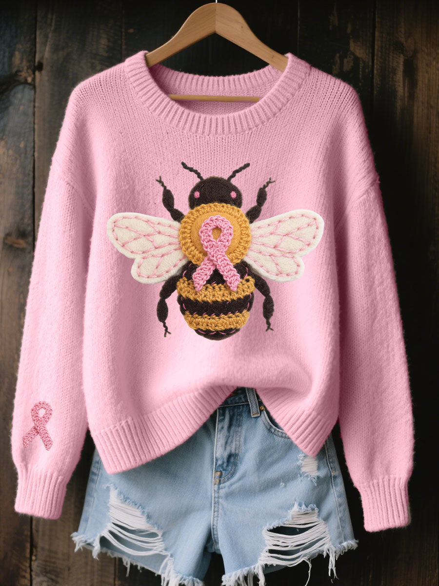 Women's Breast Cancer Awareness Bee Print Casual Top