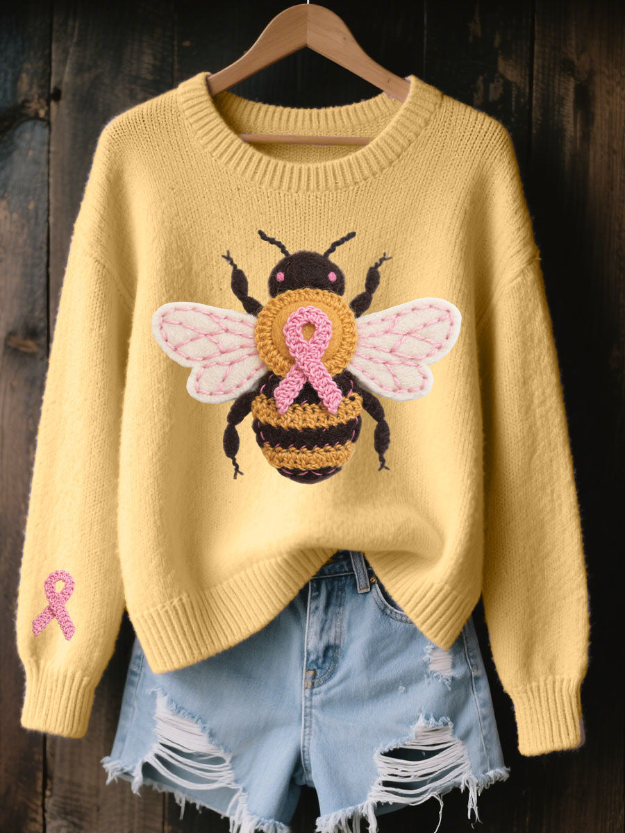 Women's Breast Cancer Awareness Bee Print Casual Top