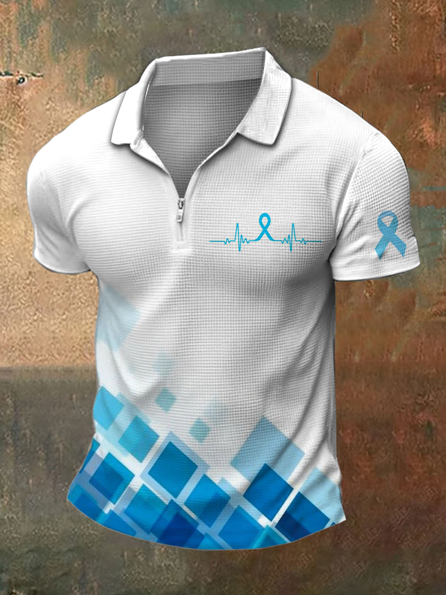Men's Prostate Cancer Print Polo Neck Waffle Short Sleeve T-Shirt