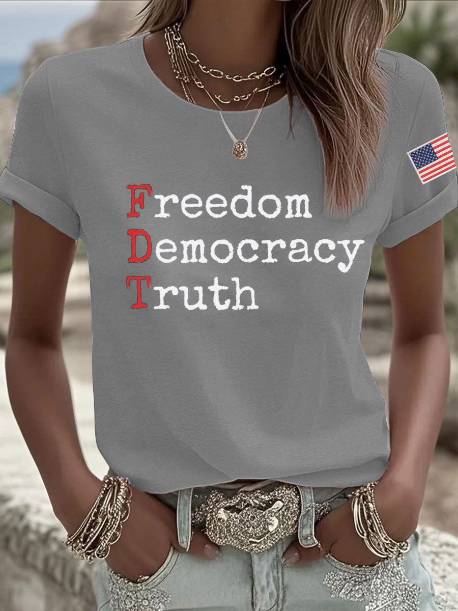 Women's Freedom Democracy Truth Printed T-shirt