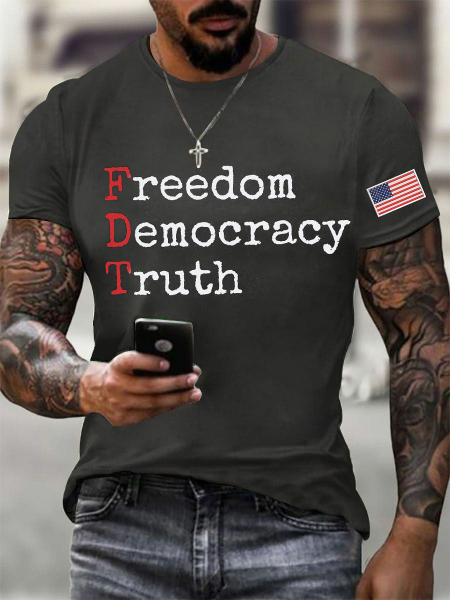 Men's Freedom Democracy Truth Printed T-shirt
