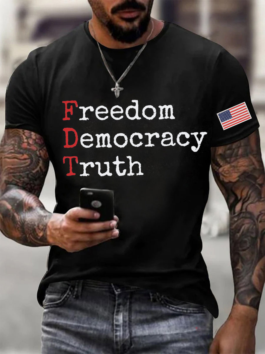 Men's Freedom Democracy Truth Printed T-shirt
