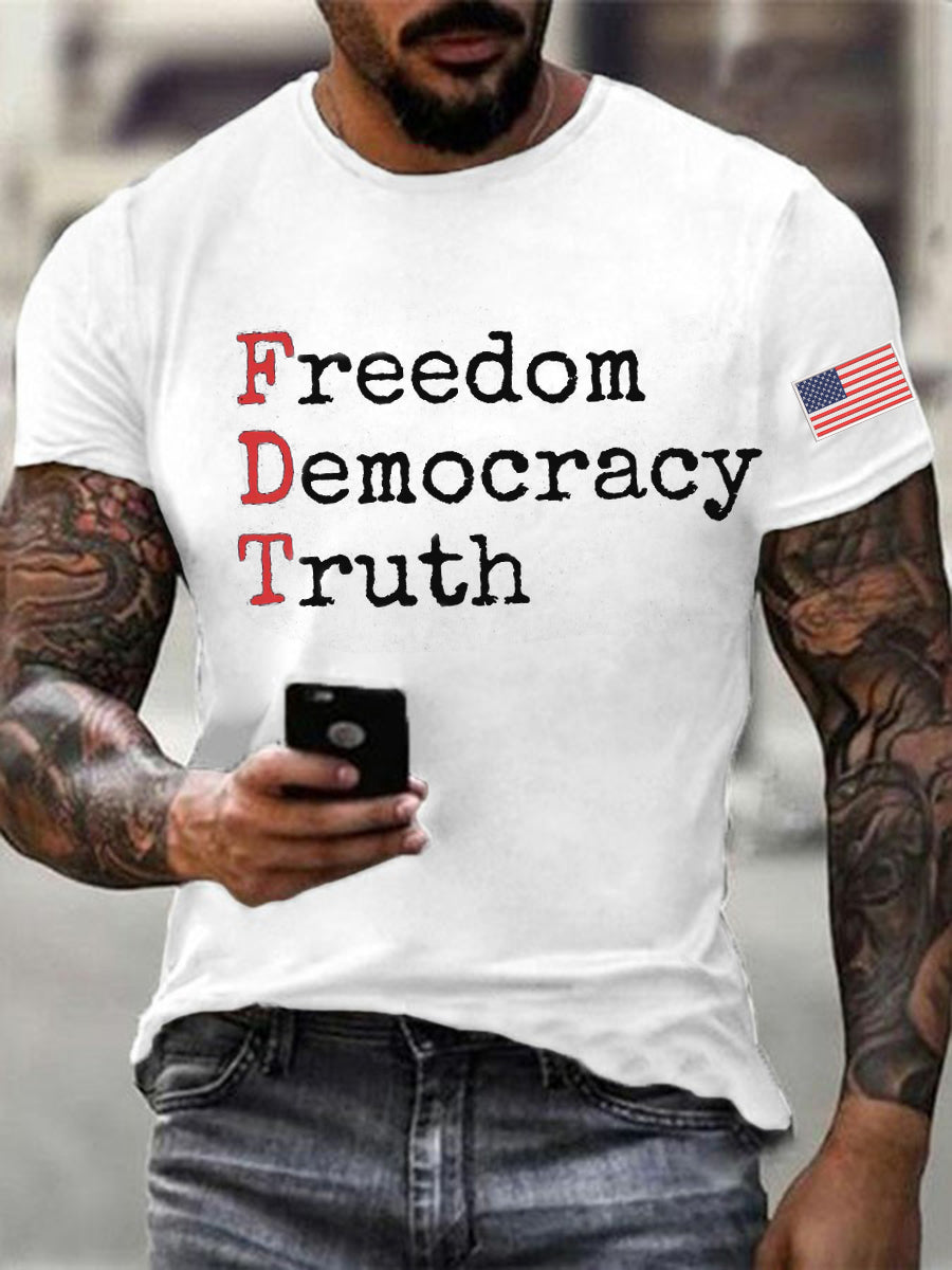 Men's Freedom Democracy Truth Printed T-shirt
