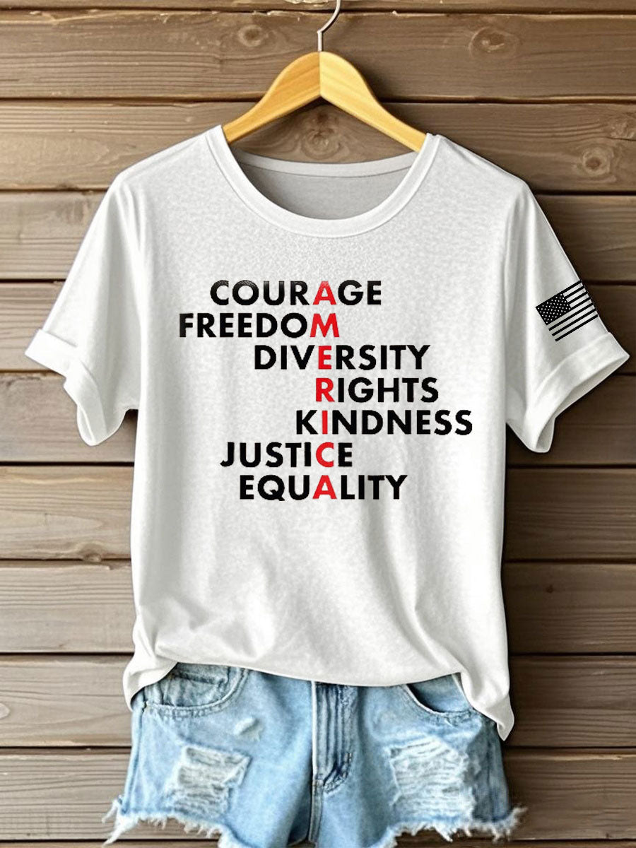 Women's Freedom Printed Iron On Short Sleeve T-Shirt