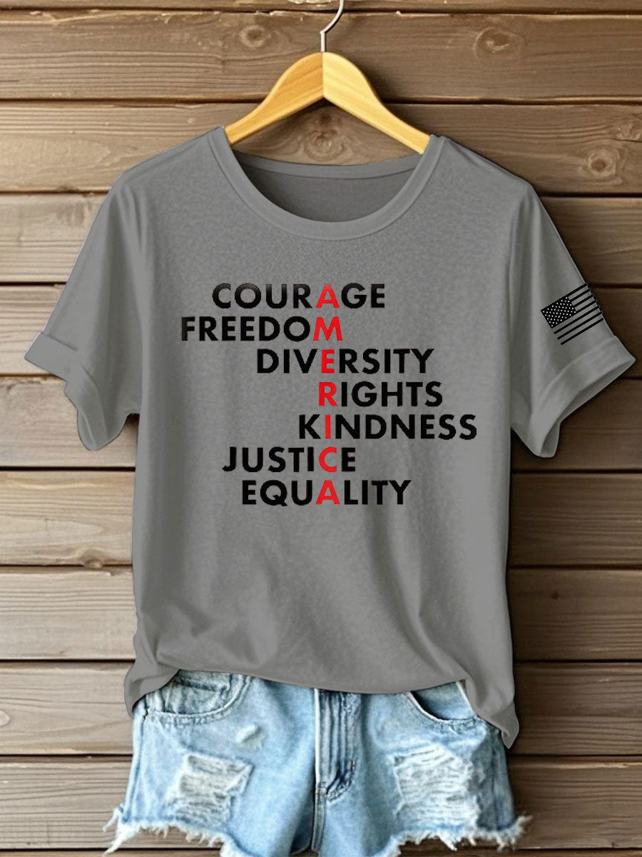 Women's Freedom Printed Iron On Short Sleeve T-Shirt