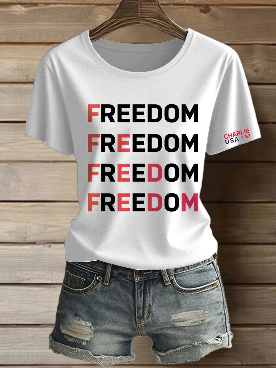 Women's Charlie Kirk Freedom Printed Vintage Fashion Loose Short Sleeve T-Shirt