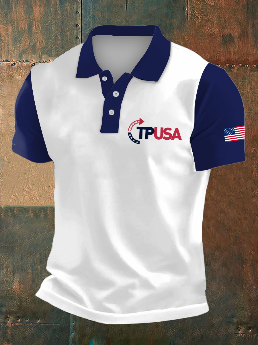 Men's Turning Point Print Polo Collar Casual Short Sleeved Shirt