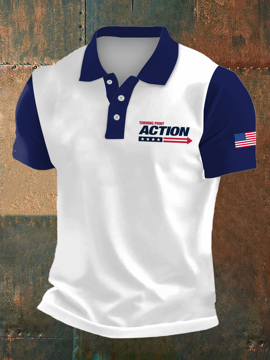 Men's Turning Point Print Polo Collar Casual Short Sleeved Shirt
