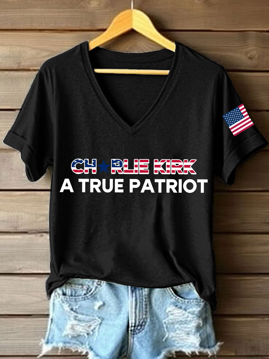 Women's A True Patriot Print V-Neck T-Shirt