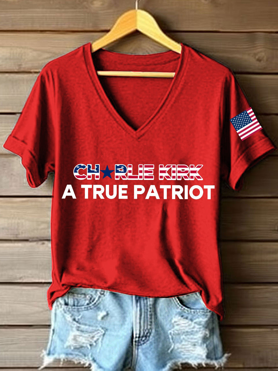 Women's A True Patriot Print V-Neck T-Shirt