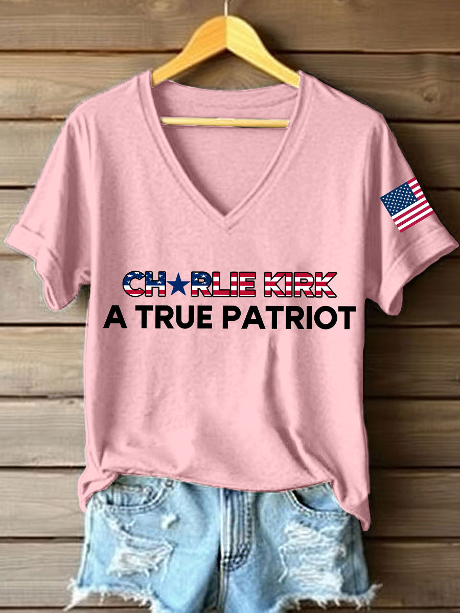 Women's A True Patriot Print V-Neck T-Shirt
