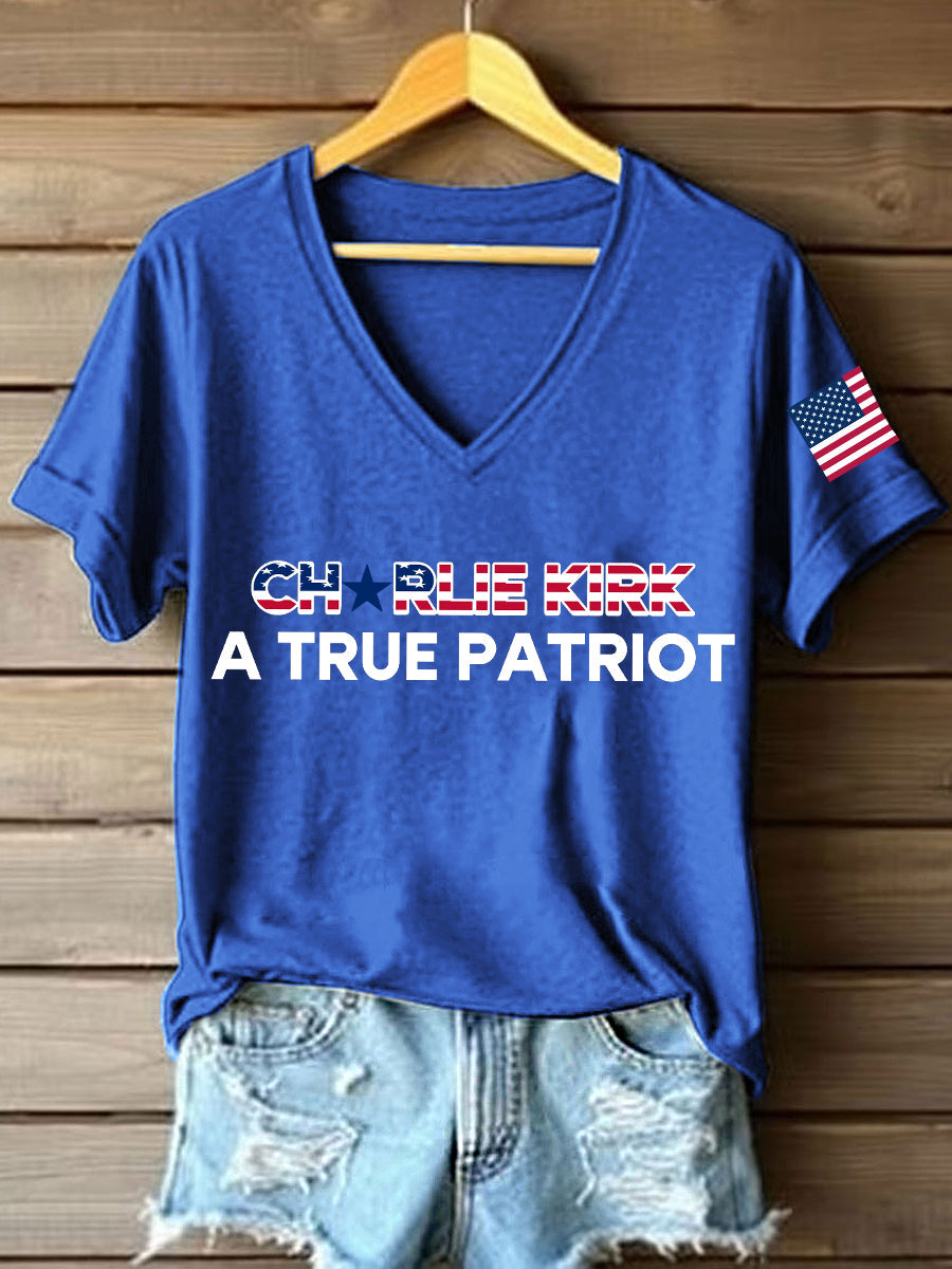 Women's A True Patriot Print V-Neck T-Shirt