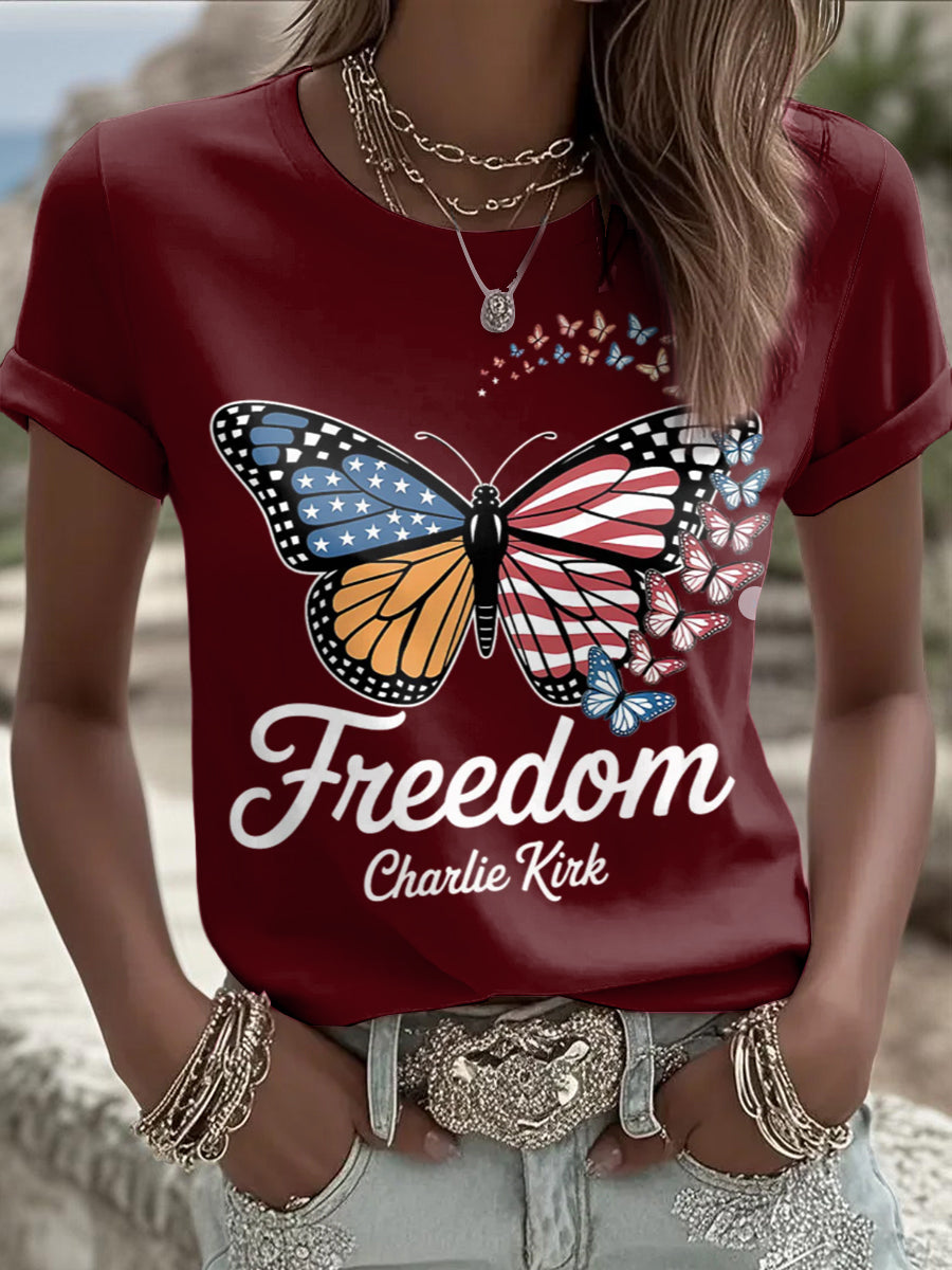 Women's Charlie Kirk Printed Vintage Fashion Loose Short Sleeve T-Shirt