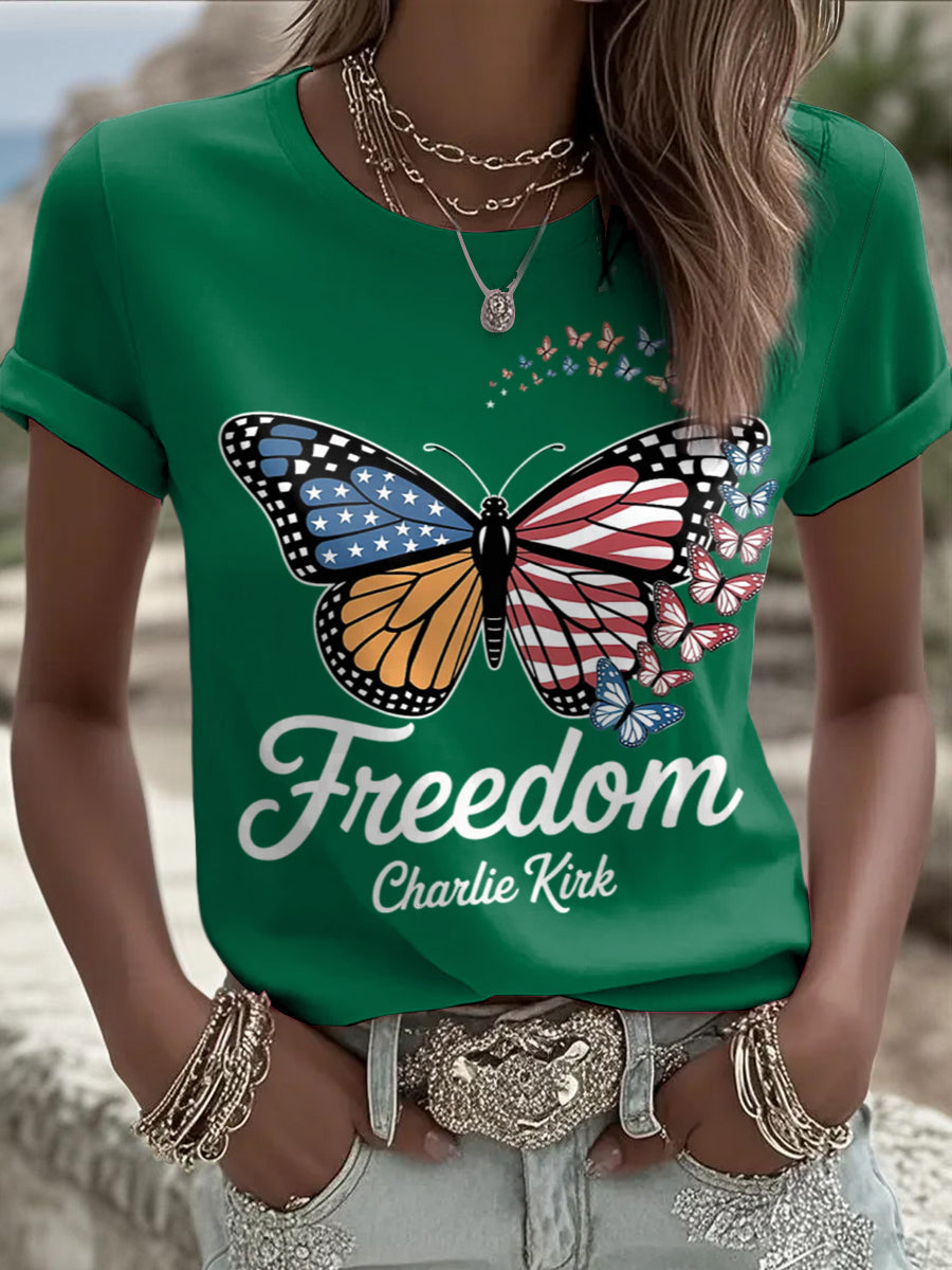 Women's Charlie Kirk Printed Vintage Fashion Loose Short Sleeve T-Shirt