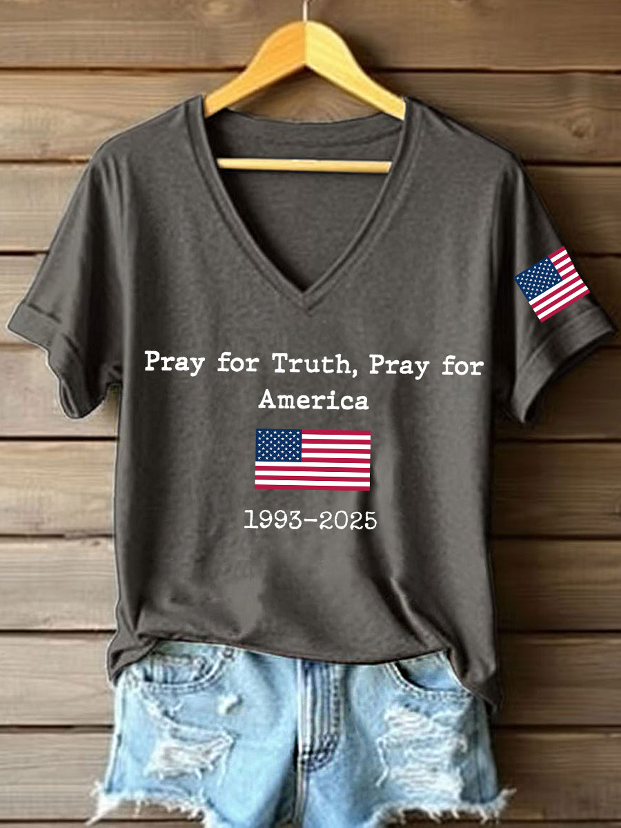 Women's Pray For Truth Pray For America Print V-Neck T-Shirt