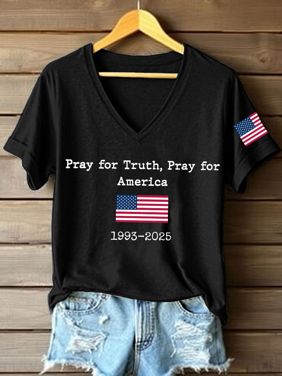 Women's Pray For Truth Pray For America Print V-Neck T-Shirt