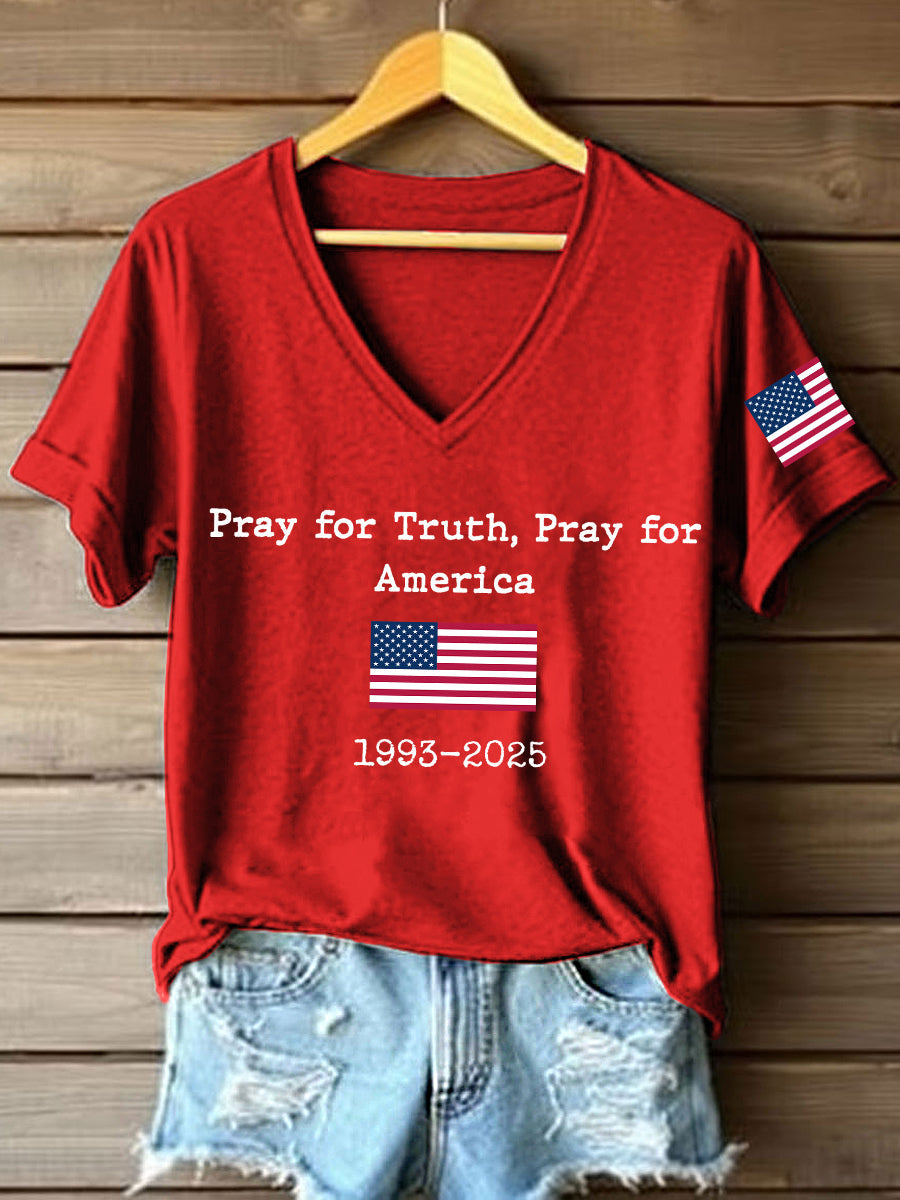 Women's Pray For Truth Pray For America Print V-Neck T-Shirt