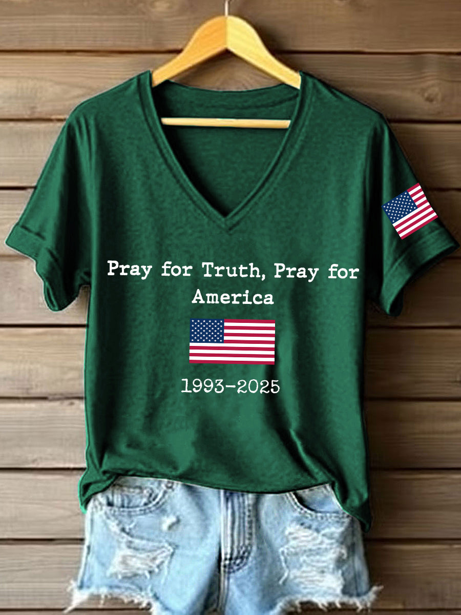 Women's Pray For Truth Pray For America Print V-Neck T-Shirt
