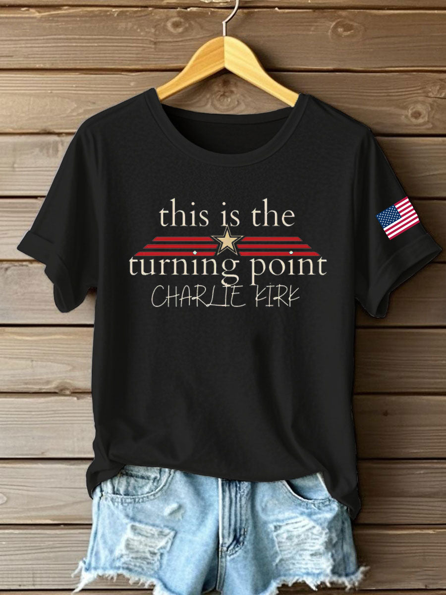 Women's Charlie Kirk Turning Point Iron On Short Sleeve T-Shirt