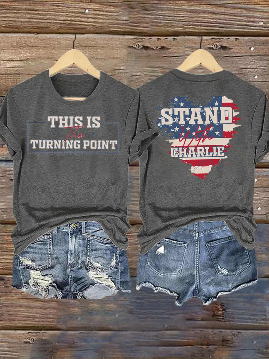Women's Charlie Kirk Turning Point Iron On Short Sleeve T-Shirt