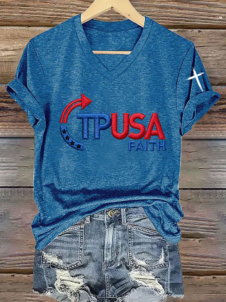 Women's Freedom American Flag Printed Commemorative T-shirt