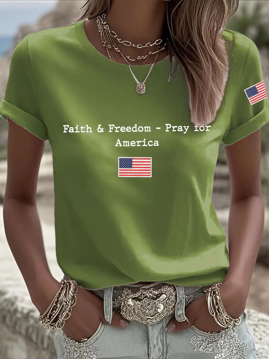 Women's Faith & Freedom Pray for America Printed Casual T-shirt
