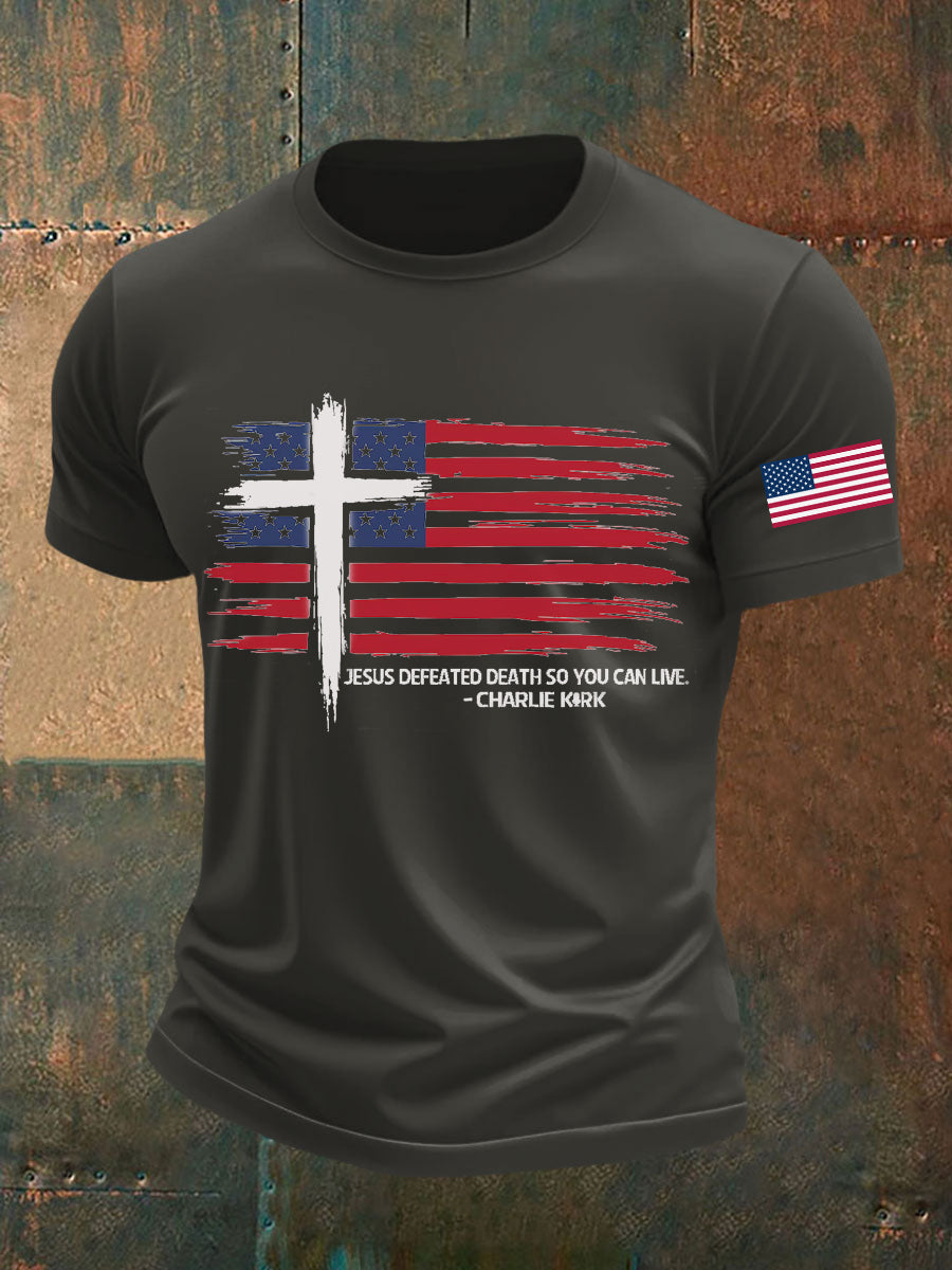 Men's Jesus Defeated Death So You Can Live Charlie Kirk Printed T-shirt