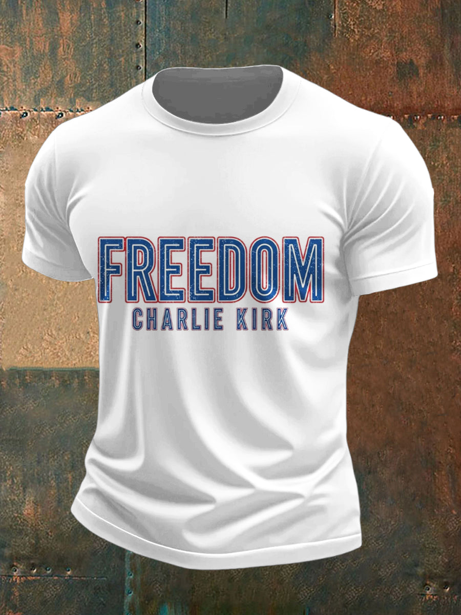 Men's Charlie Kirk Freedom Printed Vintage Fashion Loose Short Sleeve T-Shirt