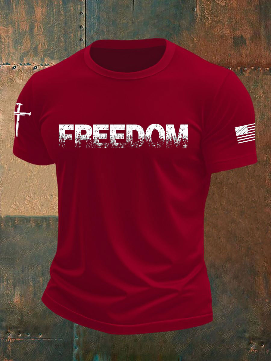 Men's Freedom Printed imitation cotton short-sleeved T-shirt