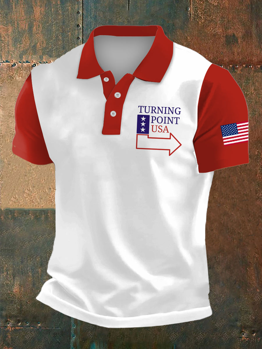Men's Turning Point Print Polo Collar Casual Short Sleeved Shirt
