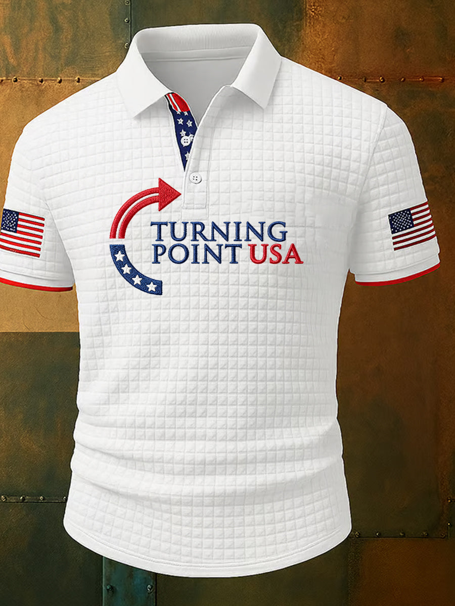 Men's Vintage "Charlie Kirk" American Turning Point Commemorative Print Polo Shirt
