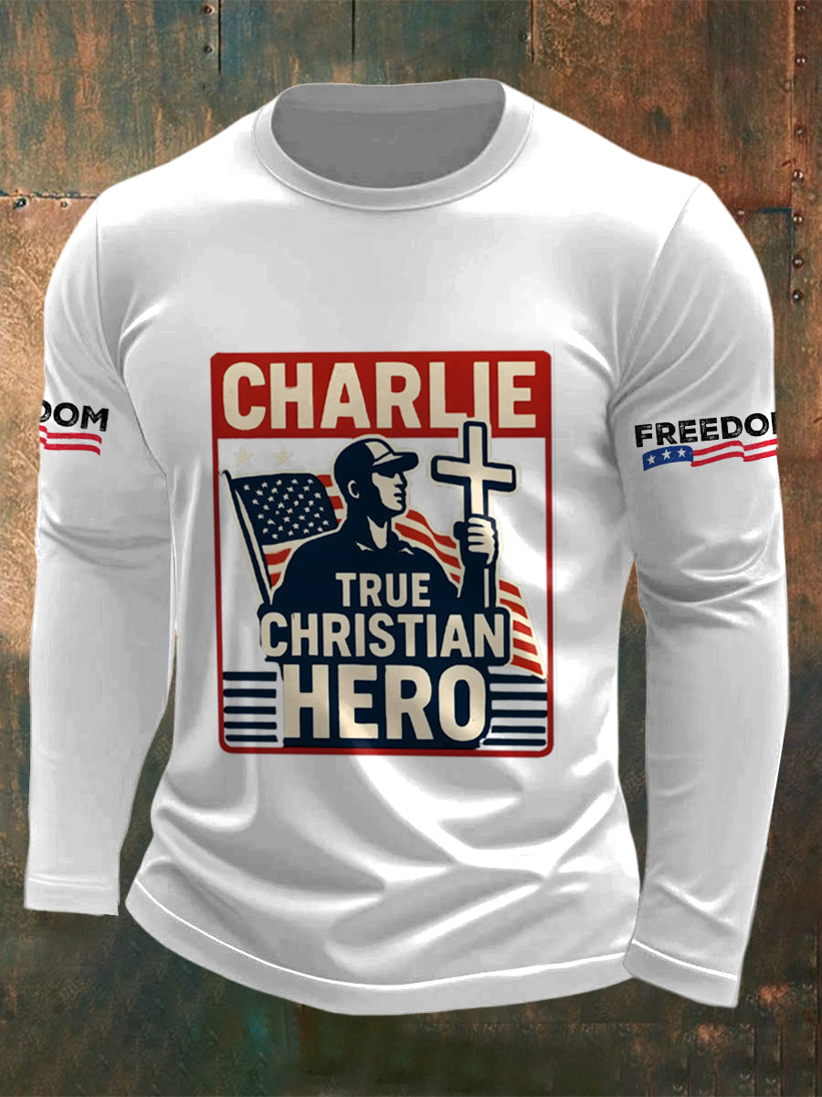 Men's Charlie Kirk Printed Long Sleeved Round Neck T-shirt