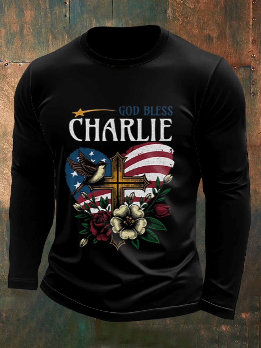 Men's Charlie Kirk Printed Long Sleeved Round Neck T-shirt